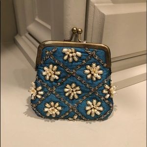 Beaded Blue Coin Purse